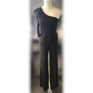 NWT ONE SHOULDER METALLIC WIDE LEG JUMPSUIT S
